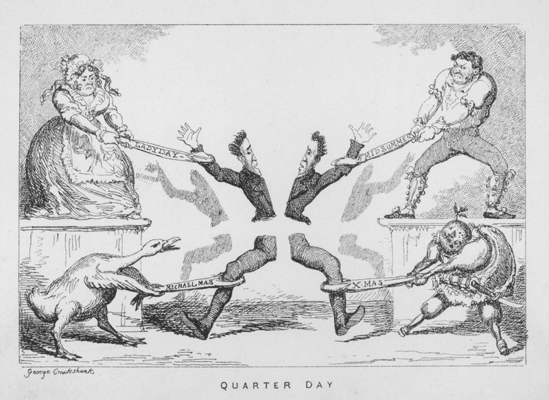 Dzień kwadransa, Ladyday, Midsummer, Michaelmas, Boże Narodzenie autorstwa George Cruikshank