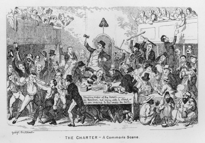 Karta, scena Commons (grawerowanie) autorstwa George Cruikshank
