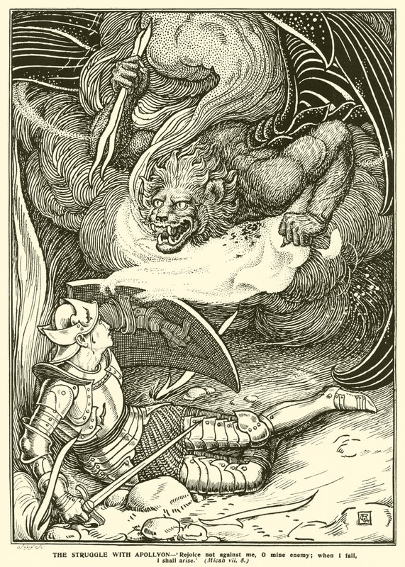 Walka z Apollyonem (grafika) autorstwa George Woolliscroft Rhead