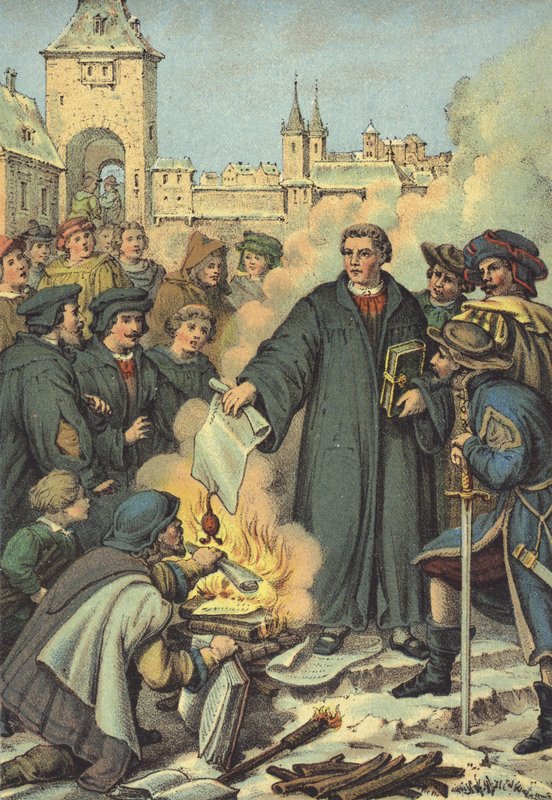 Luter podpala bulle papieskie, Wittenberga, 10 grudnia 1520 autorstwa German School