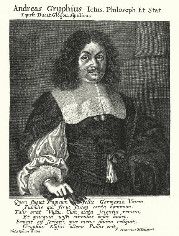 Andreas Gryphius, niemiecki poeta i dramaturg (grafika) autorstwa German School
