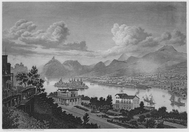 Drachenfels Nonnenwerth i Rolandseck (grawerowanie) autorstwa German School