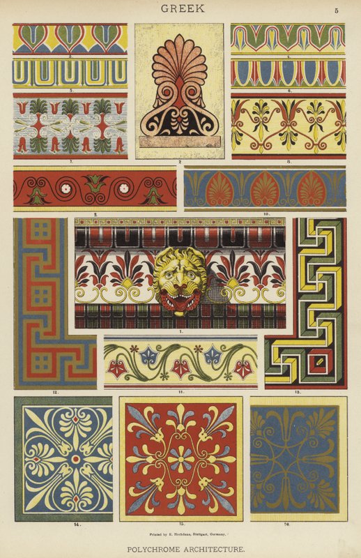 Greek, Polychrome Architecture (colour litho) autorstwa German School