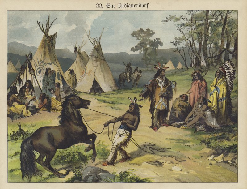 Obóz indiański, Ameryka (kolor lito) autorstwa German School
