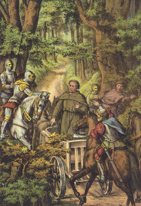 Porwanie Lutra do Wartburga (chromolitho) autorstwa German School