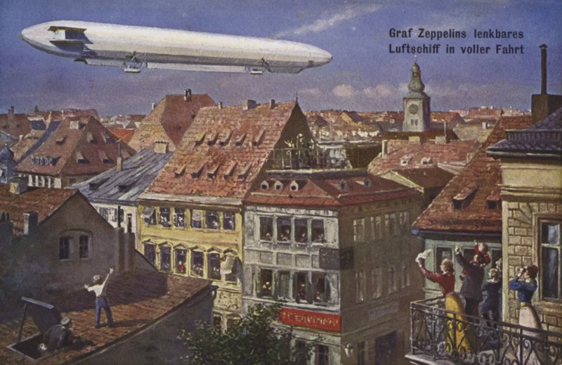 Sterowiec Zeppelin w locie autorstwa German School