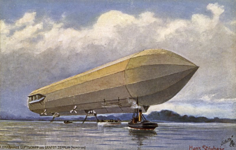 Sterowiec Zeppelin startujący z jeziora autorstwa German School