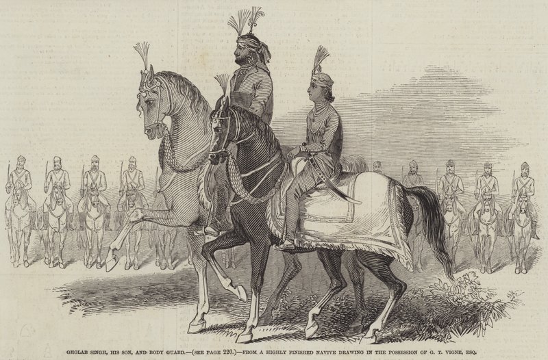 Gholab Singh, jego syn i strażnik autorstwa Godfrey Thomas Vigne