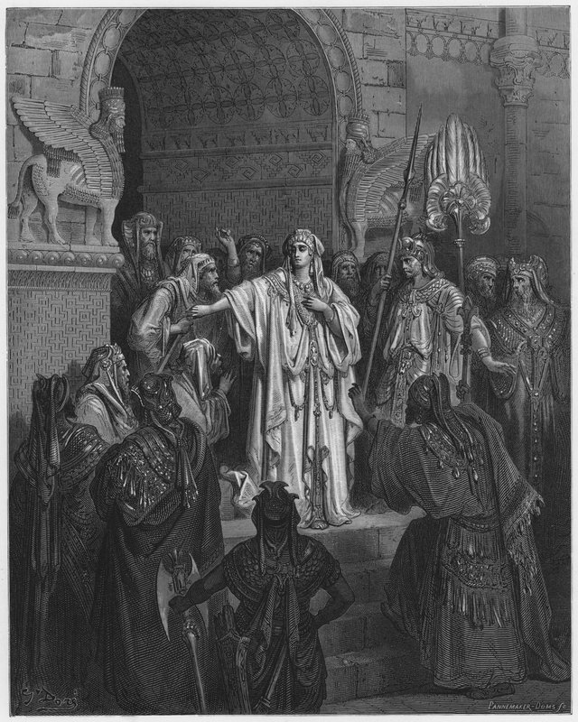 Gustave Dore Biblia: Królowa Waszti odmawiająca wykonania rozkazu Aswerusa autorstwa Gustave Dore