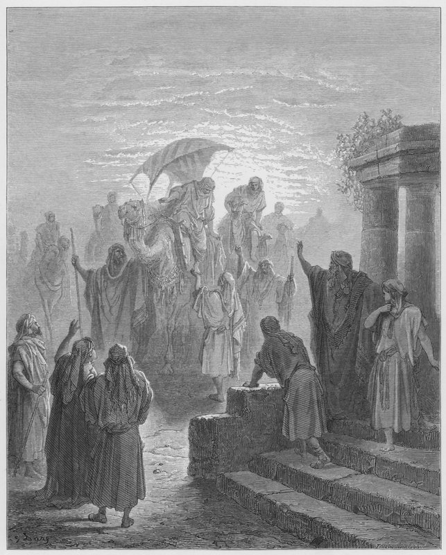 Biblia Gustawa Dore: spotkanie Izaaka i Rebeki autorstwa Gustave Dore