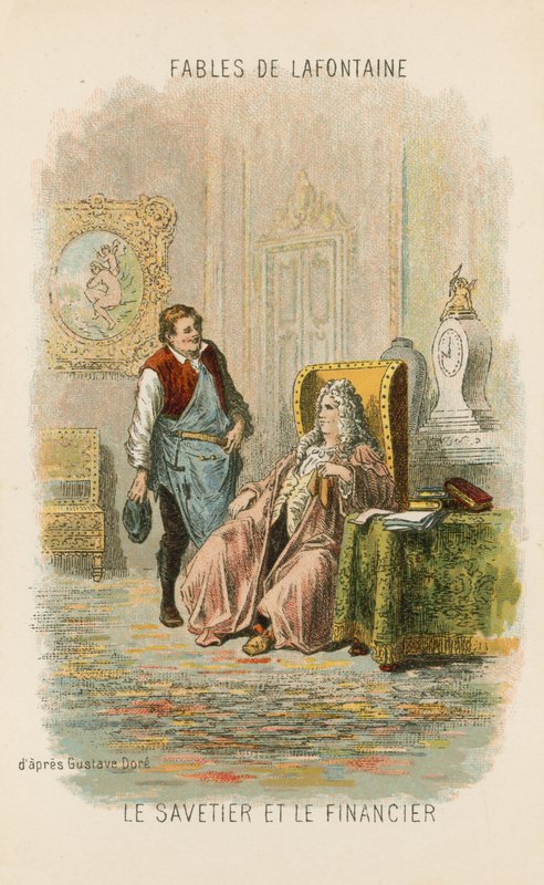Szewc i finansista (chromolitho) autorstwa Gustave Dore