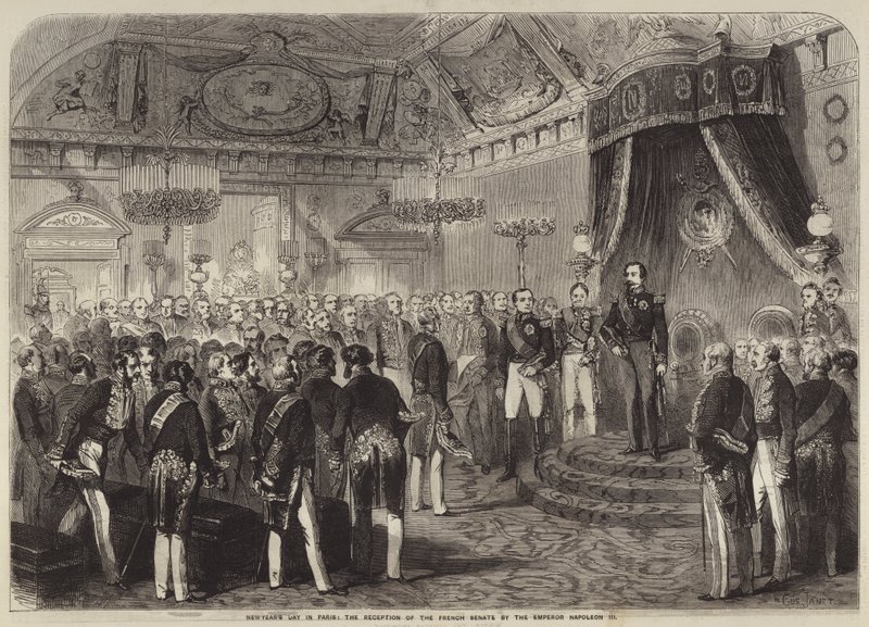 Nowy Rok w Paryżu, przyjęcie Senatu Francji przez cesarza Napoleona III autorstwa Gustave Janet