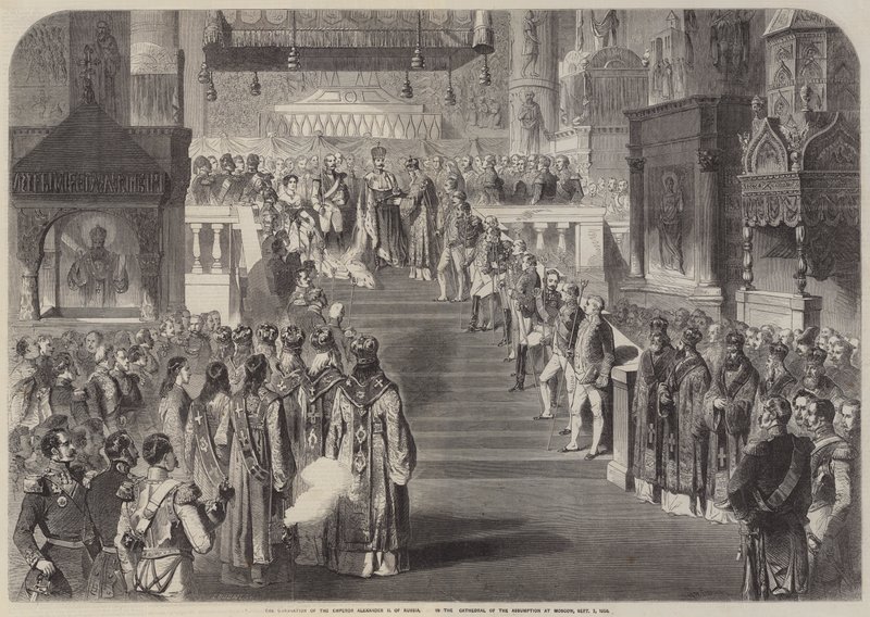 Koronacja cesarza Rosji Aleksandra II w katedrze Wniebowzięcia NMP ? autorstwa Gustave Janet