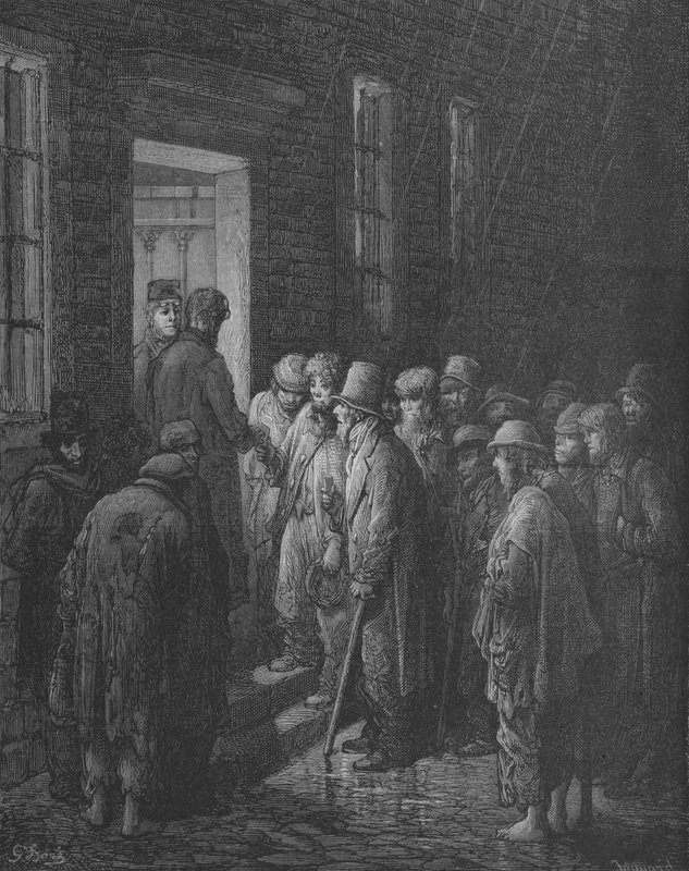 Przy drzwiach domu schronienia autorstwa Gustave after Dore