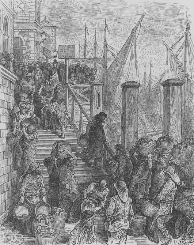 Lądowanie ryby w Billings-Gate autorstwa Gustave after Dore