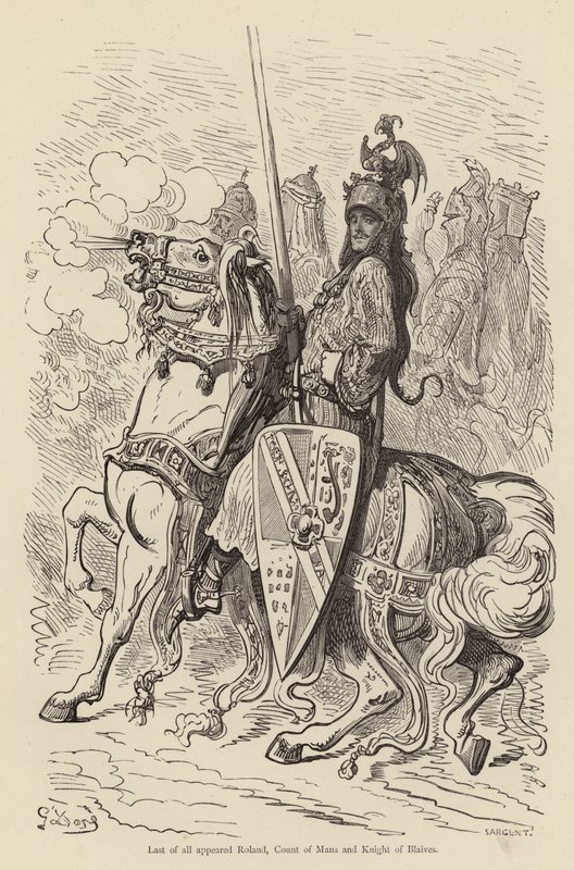 Na końcu pojawił się Roland, Hrabia Mans i Rycerz Blaives autorstwa Gustave after Dore
