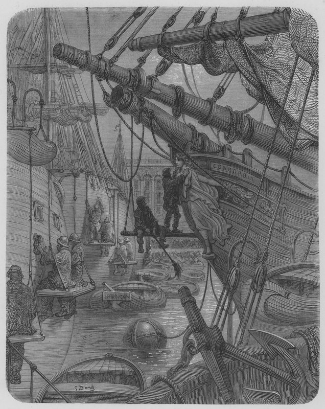 Statek Concordia w basenie doków autorstwa Gustave after Dore