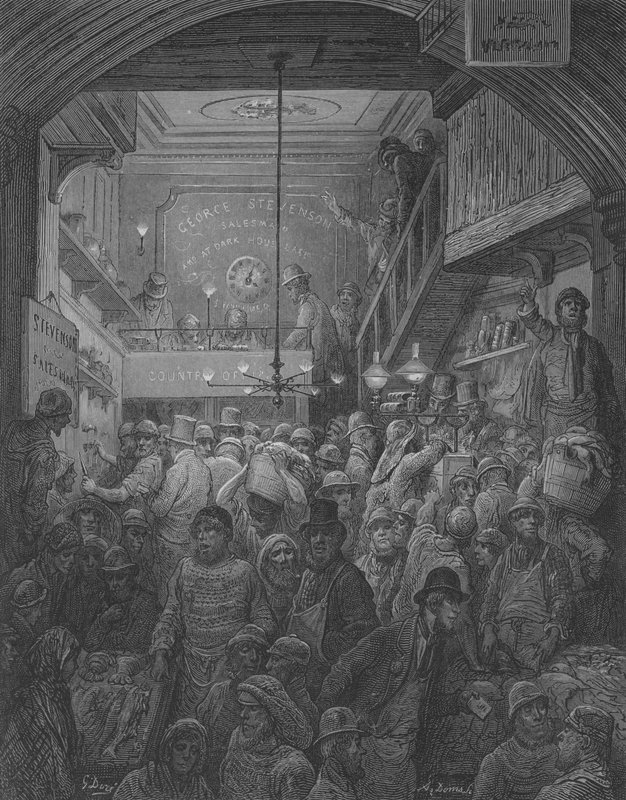 Sprzedaż ryb w Criee autorstwa Gustave after Dore