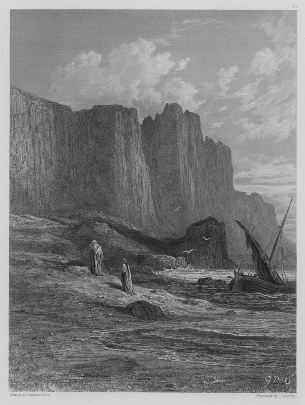 Vivien i Merlin wysiadają autorstwa Gustave after Dore