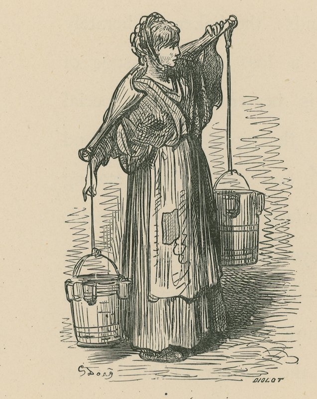 Kobieta niosąca dwa wiadra autorstwa Gustave Dore