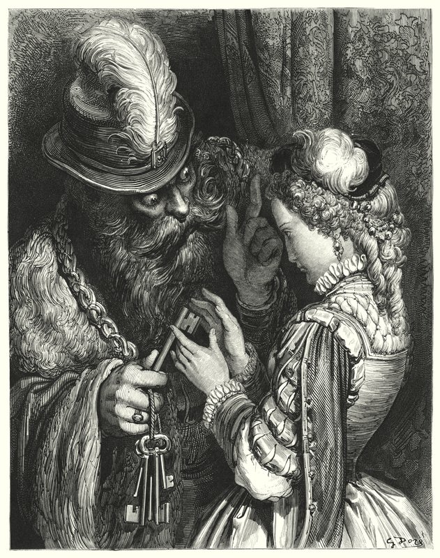 Niebieska Broda; Niebieska Broda (grawerowanie) autorstwa Gustave Dore