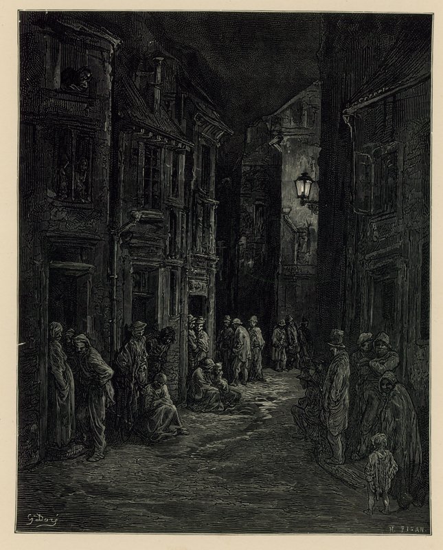 Mieszkania slumsów (grawerowanie) autorstwa Gustave Dore