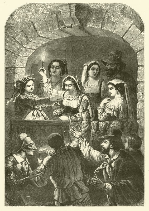 Moccoli, świece używane na karnawał, Rzym (grafika) autorstwa Gustave Janet