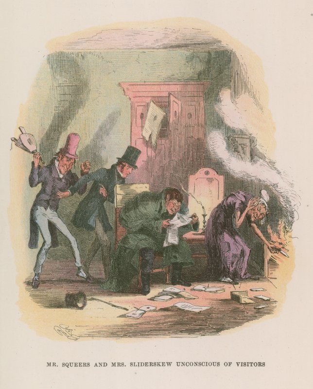 Ilustracja do Mikołaja Nickleby autorstwa Hablot Knight Browne