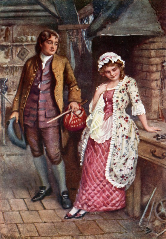 Joe Willet i Dolly Varden (litografia kolorowa) autorstwa Harold Copping