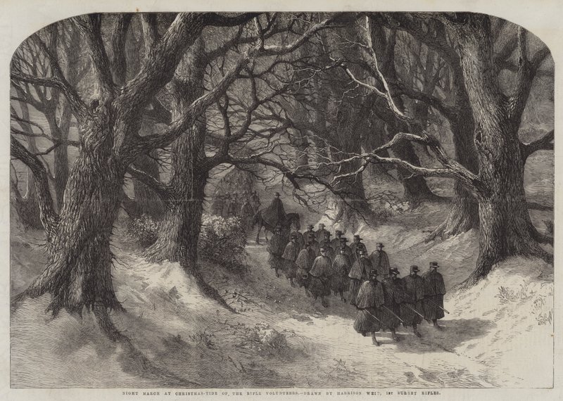 Nocny Marsz na Boże Narodzenie-Tide of the Rifle Volunteers, 1st Surrey Rifles autorstwa Harrison William Weir