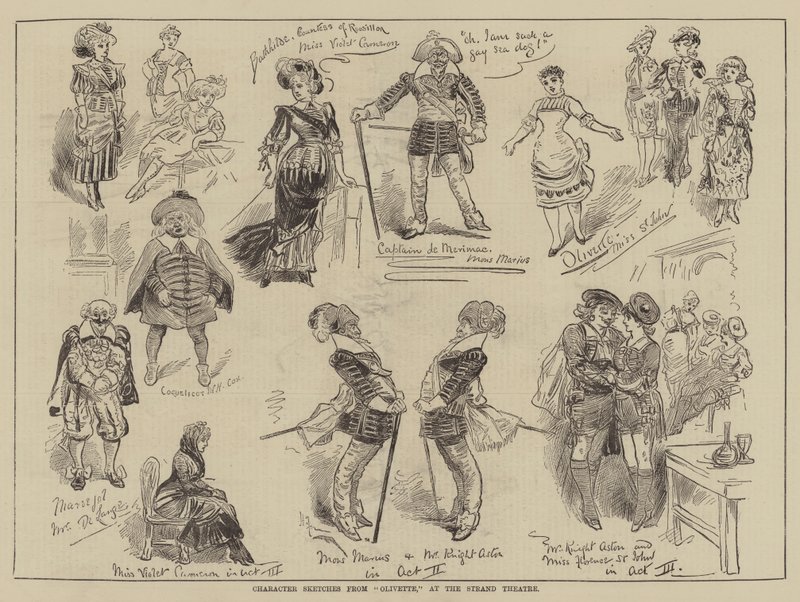 Szkice postaci z Olivette, w Strand Theatre autorstwa Harry Furniss