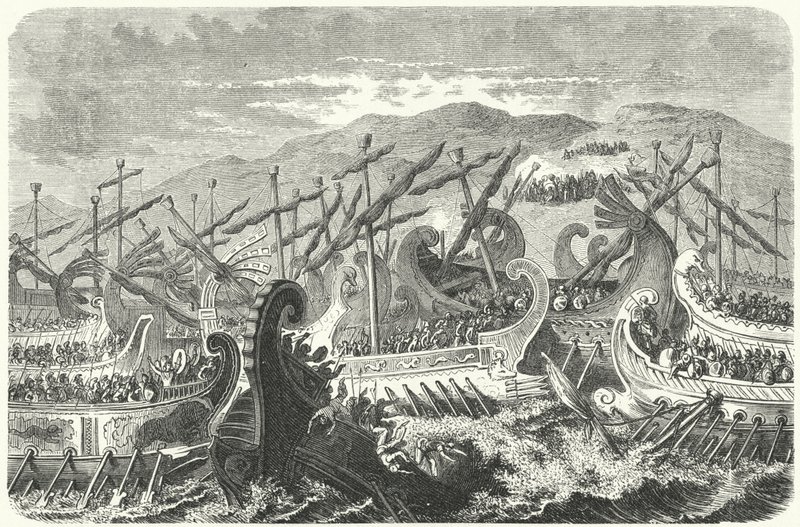 Bitwa pod Salaminą, 480 pne (grawerowanie) autorstwa Heinrich Leutemann