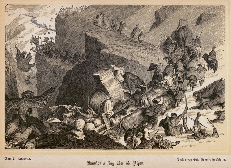 Hannibal przekraczający Alpy (rycina) autorstwa Heinrich Leutemann