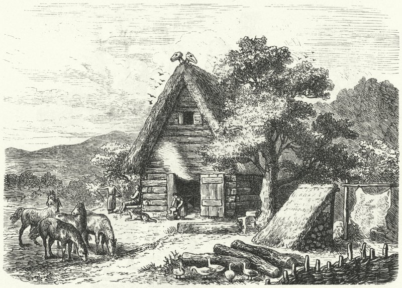 Stary niemiecki dom wiejski (rycina) autorstwa Heinrich Leutemann