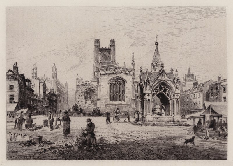 Cambridge: Market Hill (akwaforta) autorstwa Henri (after) Toussaint