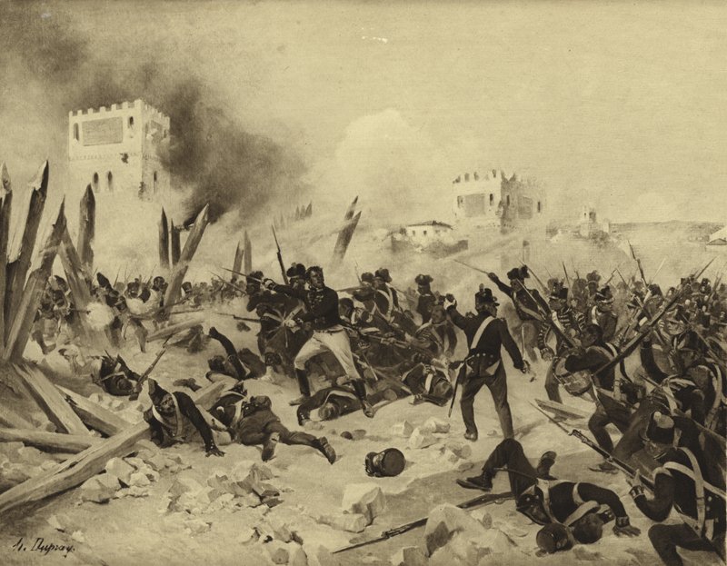 Bitwa pod Badajoz, 1812 (grawiura) autorstwa Henri Louis Dupray