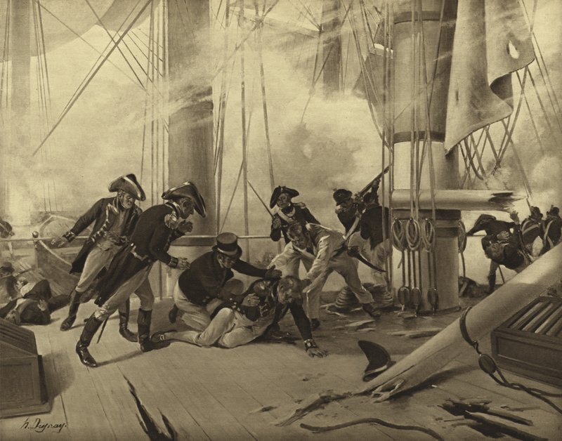 Bitwa pod Trafalgarem, 1805 (wklęsłodruk) autorstwa Henri Louis Dupray