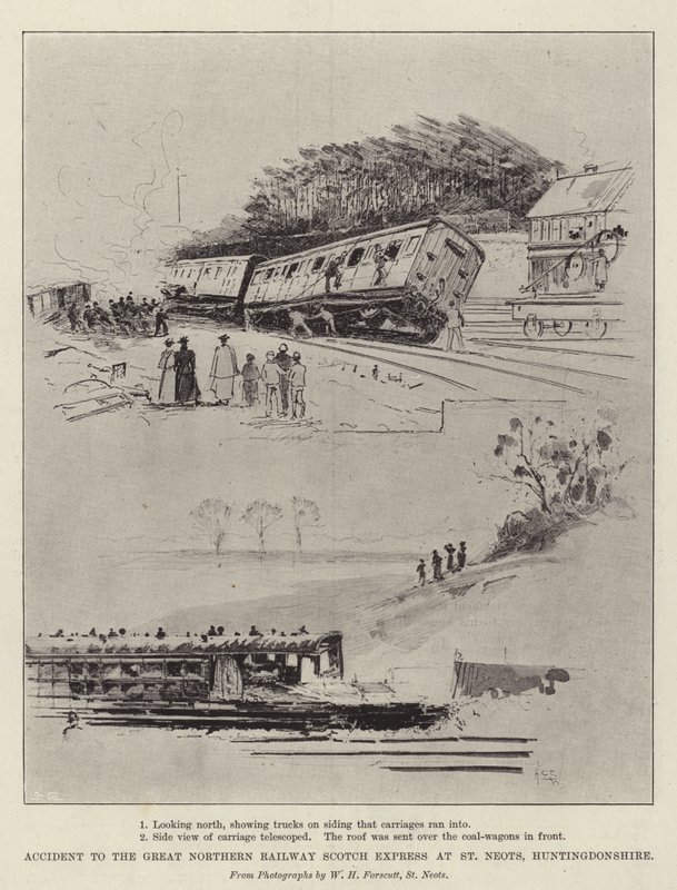 Wypadek Scotch Expressu kolei Great Northern Railway w St Neots, Huntingdonshire autorstwa Henry Charles Seppings Wright