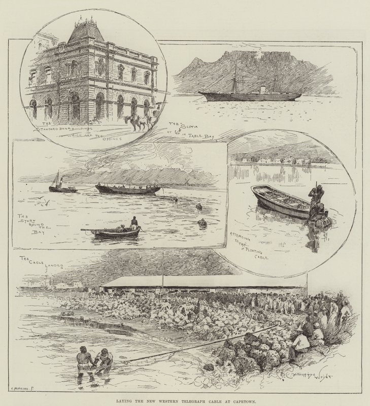 Układanie nowego zachodniego kabla telegraficznego w Kapsztadzie autorstwa Henry Charles Seppings Wright