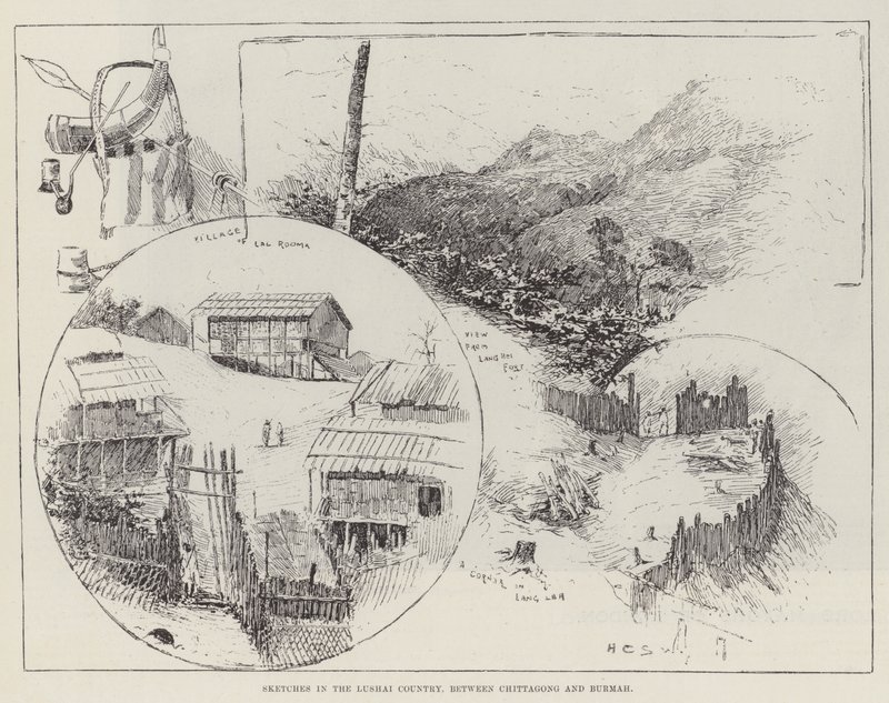 Szkice w Kraju Lushai, między Chittagong a Birmą autorstwa Henry Charles Seppings Wright