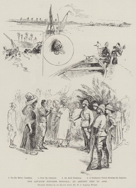 Natarcie w kierunku Dongoli, podróż artystów do Abri autorstwa Henry Charles Seppings Wright