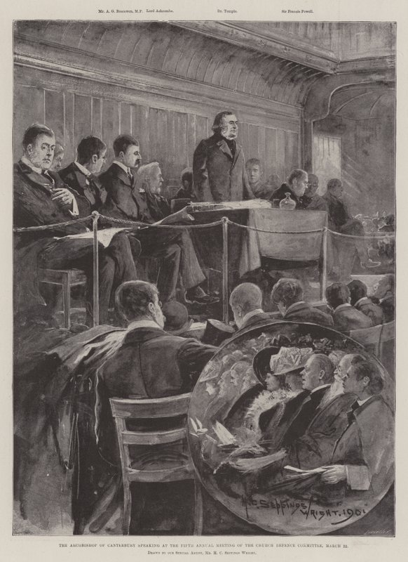 Arcybiskup Canterbury przemawia na piątym dorocznym spotkaniu Komitetu Obrony Kościoła, 22 marca autorstwa Henry Charles Seppings Wright