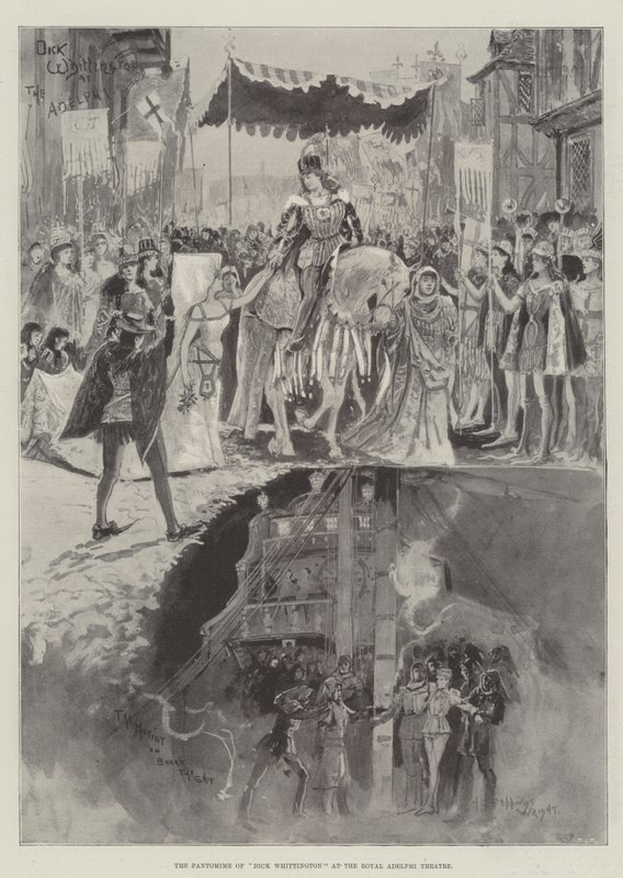 Pantomima Dicka Whittingtona w Royal Adelphi Theatre autorstwa Henry Charles Seppings Wright