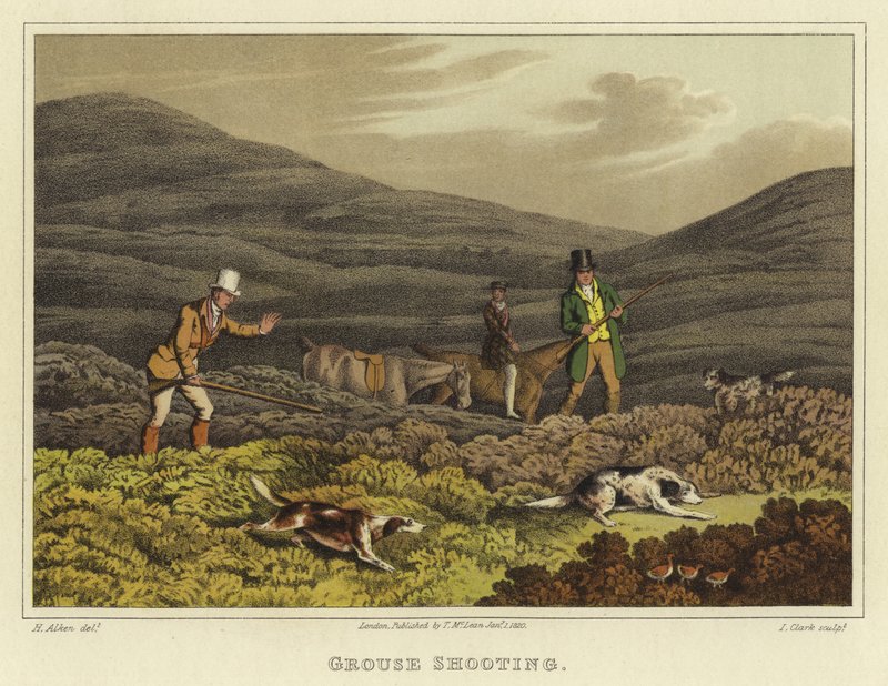 Strzelanie z cietrzewia (chromolitho) autorstwa Henry Thomas Alken