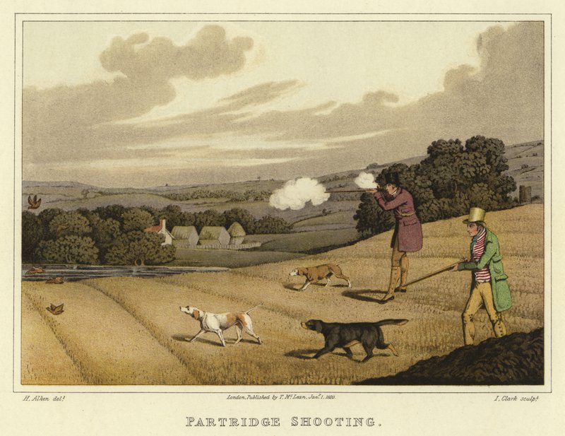 Strzelanie kuropatwy (chromolitho) autorstwa Henry Thomas Alken