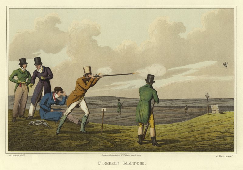 Mecz gołębi (chromolitho) autorstwa Henry Thomas Alken