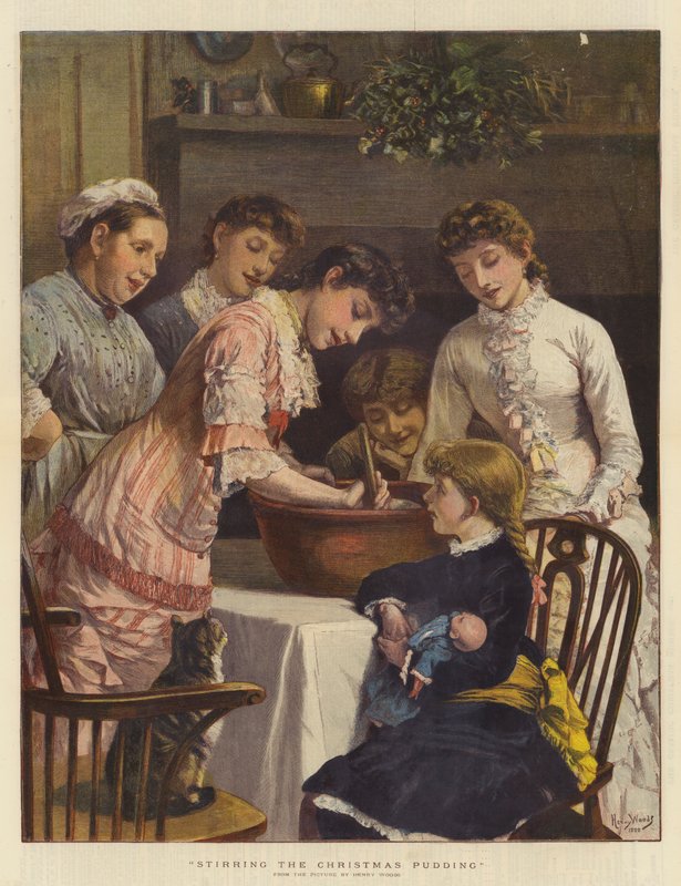 Mieszanie Świątecznego Puddingu (chromolitho) autorstwa Henry Woods