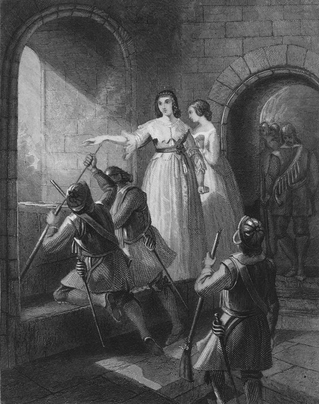 لیټیس فیټز ګیرالډ، لومړۍ بارونیس آفالی، د 1642 پولی په لوی آیرلینډ بغاوت کې د یاغیانو لخوا د برید څخه د خپلې کلا دفاع کوي autorstwa Henry after Warren
