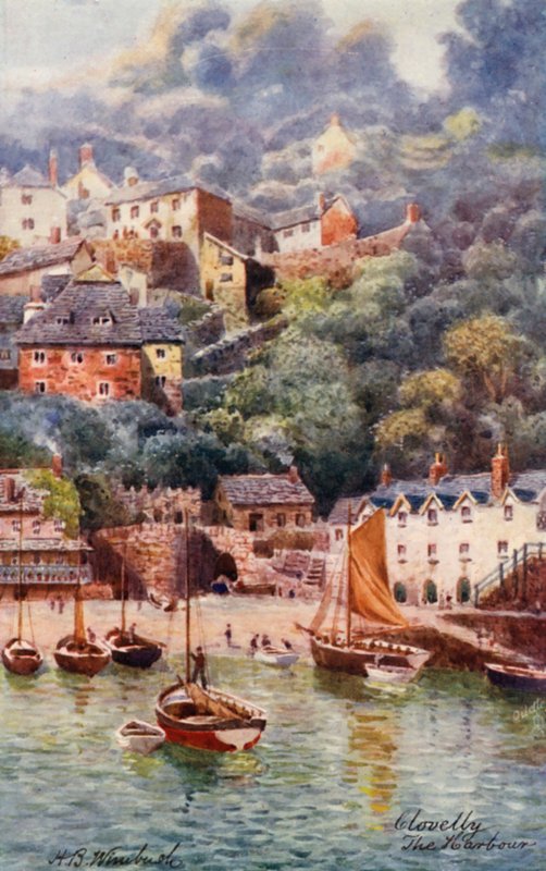 Port, Clovelly (kolorowa litografia) autorstwa Henry B. (after) Wimbush