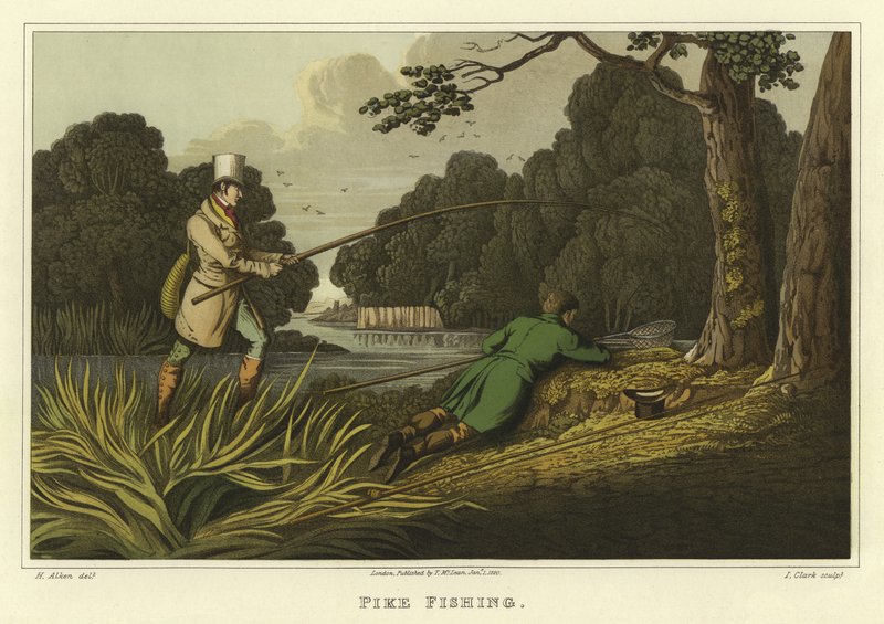 Łowienie szczupaków (chromolitho) autorstwa Henry Thomas Alken